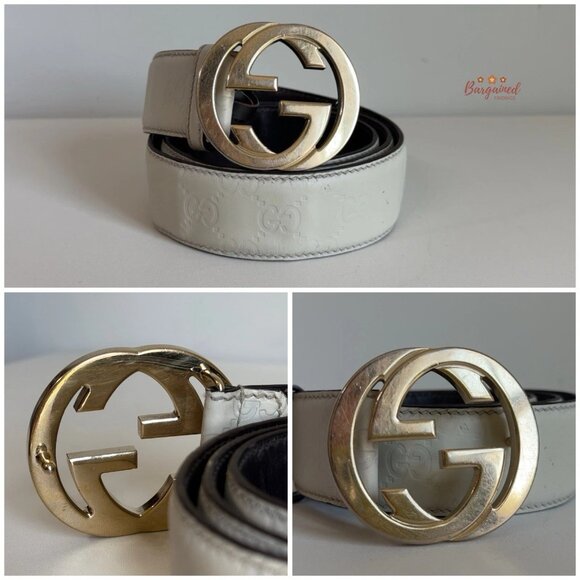Authentic Gucci Cream Guccissima Leather Gold Interlocking G Buckle Belt 90/36 - Picture 2 of 12